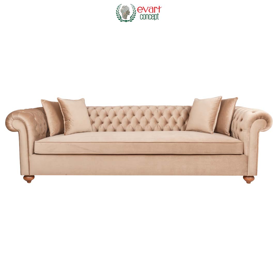 Huka 4lü Ahşap Chester Kadife