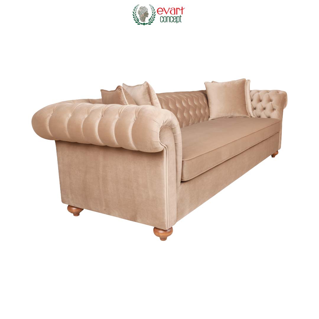 Huka 4lü Ahşap Chester Kadife