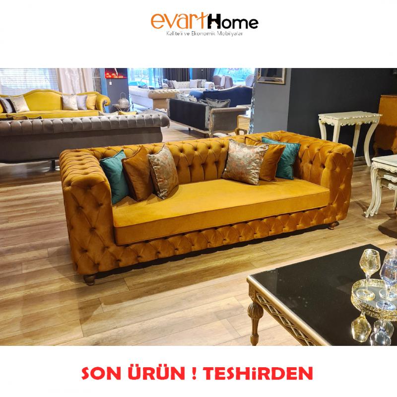 Teşhirden Ahşap Kanepe - Madam 4lü Chester 